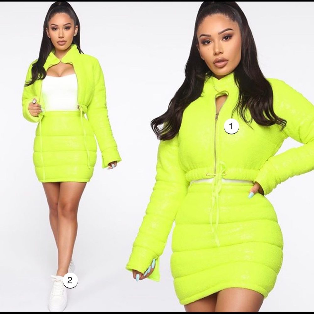 Snow Bunny Sequin Skirt Set - Neon Yellow